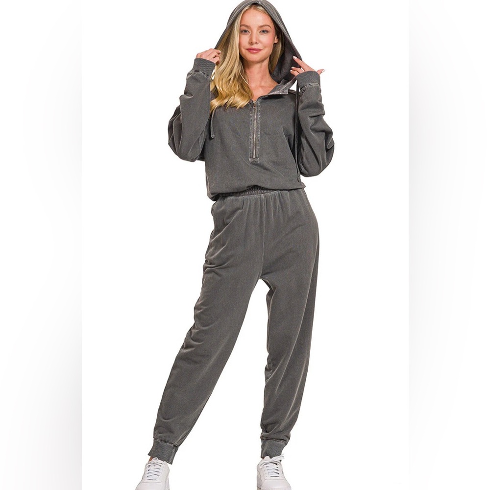 Zenana hooded zip up coveralls jumpsuit